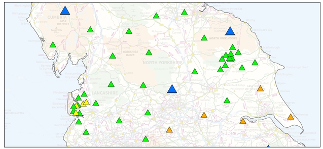 Permanent and temporary monitoring stations in the North of England
