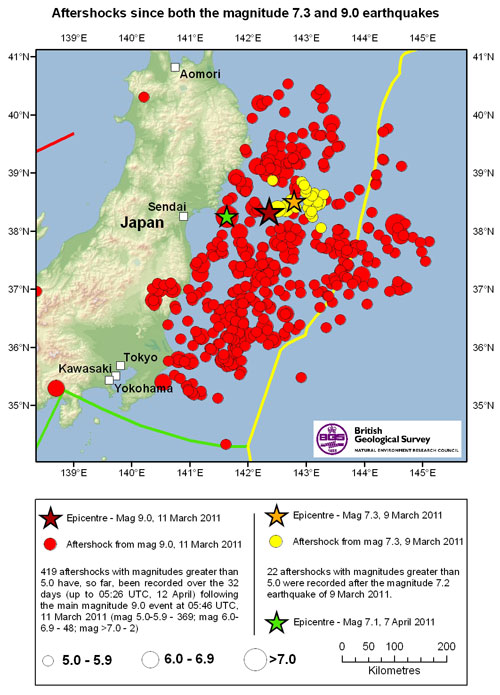 Aftershocks map. Data from USGS.