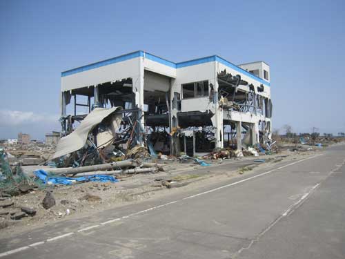 Figure 2. Tsunami-damaged building, Yuriage, Sendai Plain.