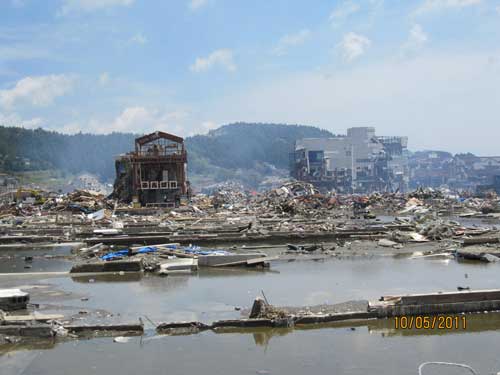 Figure 5. Minamisanriku in May 2011. Major clearing of debris taking place.