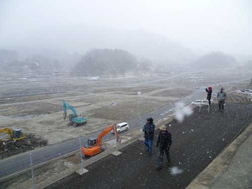 Figure 9. Onagawa, destroyed by the tsunami, with snow falling. © Hannah Evans